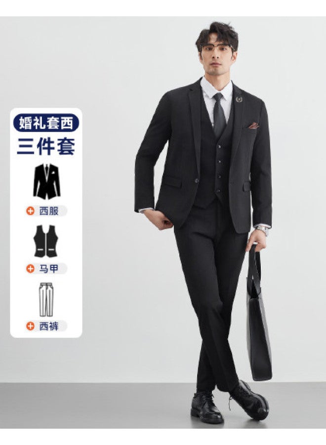 Fapai Suit + Vest + Trousers] Spring And Autumn Youth Men's Business Suit Set Fashion Classic Stripe Suit - Image 1