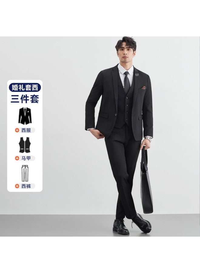 Fapai Suit + Vest + Trousers] Spring And Autumn Youth Men's Business Suit Set Fashion Classic Stripe Suit - Image 2