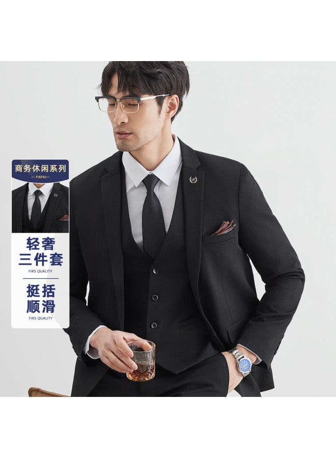 Fapai Suit + Vest + Trousers] Spring And Autumn Youth Men's Business Suit Set Fashion Classic Stripe Suit - Image 3