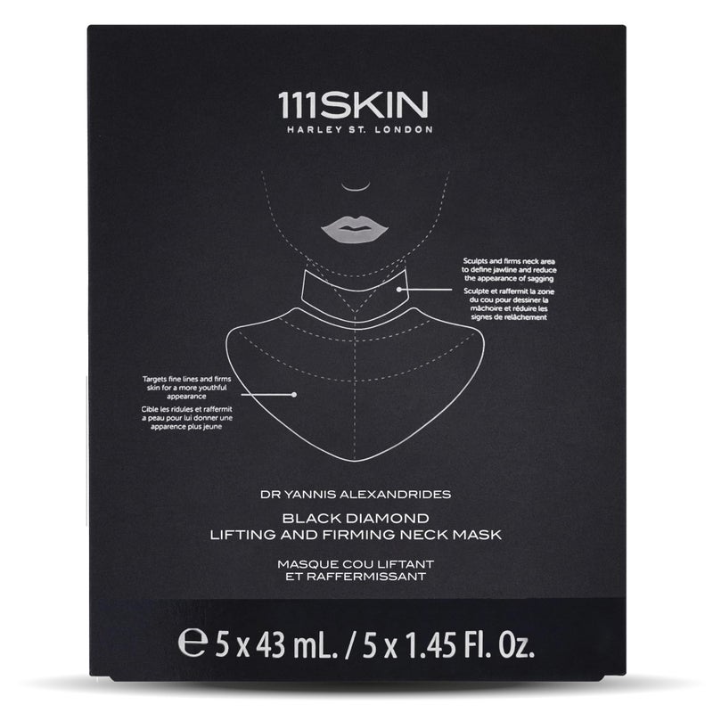 111SKIN قناع الرقبة 111SKIN بلاك دايموند لرفع وشد البشرة، أقنعة هيدروجيل لخطوط الرقبة الدقيقة والبشرة المترهلة على الصدر والديكولتيه مع الببتيد والنياسيناميد، 5 أقنعة (1.45 أونصة سائلة لكل منها) - Image 1