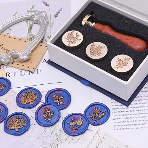 SWANGSA Wax Seal Stamp Set, Vintage 4 Pieces Eucalyptus Leaf Chamomile Tree of Life Botanical Sealing Stamp Heads + 1 Wooden Handle Sealing Stamp Kit Plant Series 2 - Image 2
