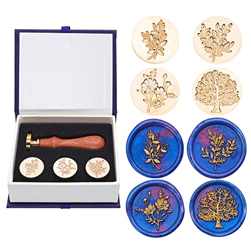 SWANGSA Wax Seal Stamp Set, Vintage 4 Pieces Eucalyptus Leaf Chamomile Tree of Life Botanical Sealing Stamp Heads + 1 Wooden Handle Sealing Stamp Kit Plant Series 2 - Image 1