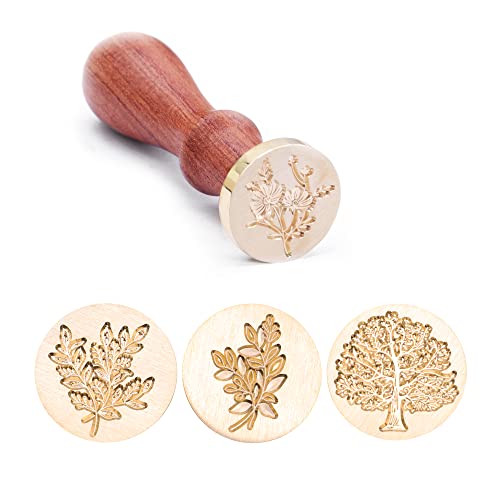 SWANGSA Wax Seal Stamp Set, Vintage 4 Pieces Eucalyptus Leaf Chamomile Tree of Life Botanical Sealing Stamp Heads + 1 Wooden Handle Sealing Stamp Kit Plant Series 2 - Image 3