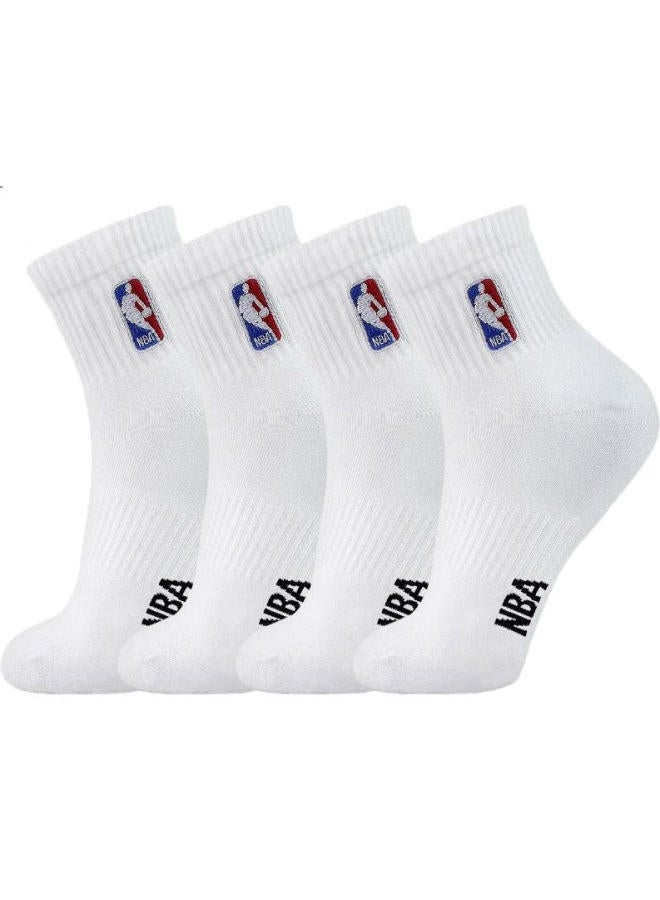 NBA Basketball Socks For Men, Summer Casual Sports Socks, Embroidered Mid-Calf, Size 44-47, Extra Large, Men'S Cotton Socks, Running Socks, 4 Pairs - Image 3