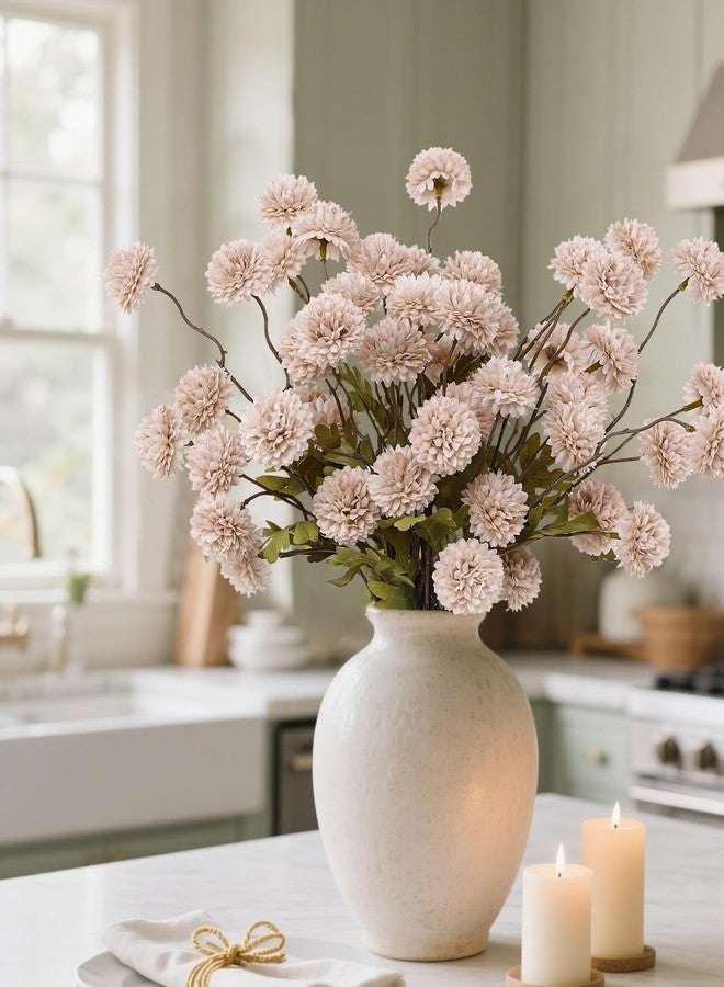 DuHouse 6pcs Artificial Flowers Faux Silk Pompon Mum,Silk Small Mini Chrysanthemum Ball with Stems for DIY Bouquets Centerpieces Vase Home Table Kitchen Decorations(Beige) - Image 3