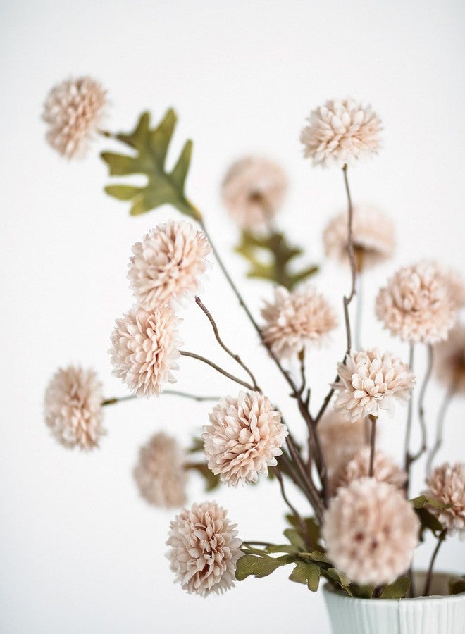 DuHouse 6pcs Artificial Flowers Faux Silk Pompon Mum,Silk Small Mini Chrysanthemum Ball with Stems for DIY Bouquets Centerpieces Vase Home Table Kitchen Decorations(Beige) - Image 2