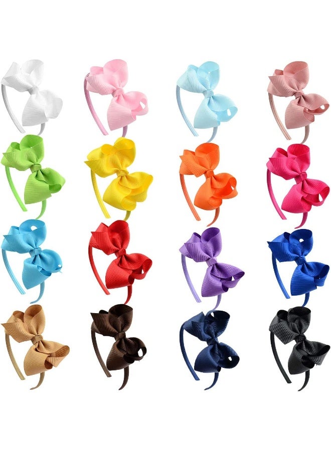 DED DeD 16 Pack Hair Bows Plastic Hair Headband Grosgrain Ribbon Headbands Hair Hoops Hair Accessories for Baby Girls Kid  - Image 1