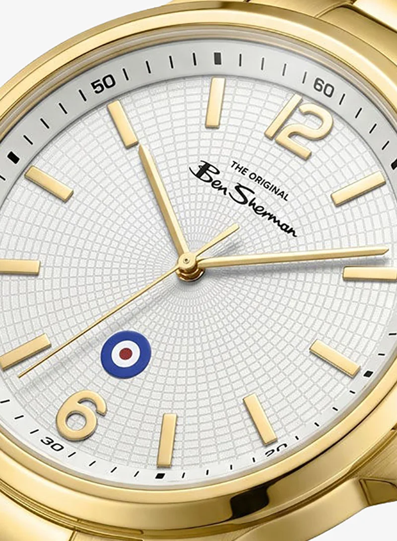 Ben Sherman Westminster White Dial Gold Stainless Steel Bracelet Analog Watch for Men, 43mm
