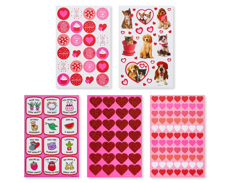 American Greetings Bulk Valentines Stickers for Kids, Hearts and Animals (688-Count) - Image 1
