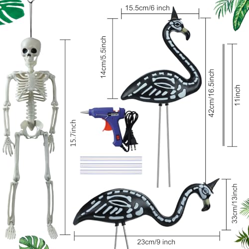 Simgoing 8 Pcs Halloween Skeleton Flamingo Decoration Outdoor Yard Ornament 15.7" Plastic Skeleton Decor with Posable Legs Flamingo Statue Decor for Yard Garden Lawn(Fluorescent,S,Stylish) - Image 2