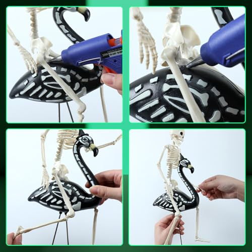 Simgoing 8 Pcs Halloween Skeleton Flamingo Decoration Outdoor Yard Ornament 15.7" Plastic Skeleton Decor with Posable Legs Flamingo Statue Decor for Yard Garden Lawn(Fluorescent,S,Stylish) - Image 4