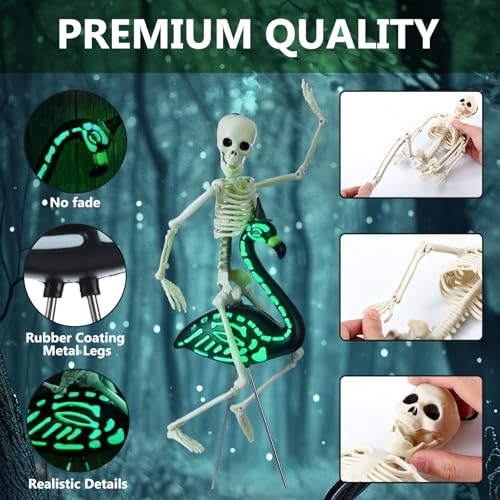 Simgoing 8 Pcs Halloween Skeleton Flamingo Decoration Outdoor Yard Ornament 15.7" Plastic Skeleton Decor with Posable Legs Flamingo Statue Decor for Yard Garden Lawn(Fluorescent,S,Stylish) - Image 3