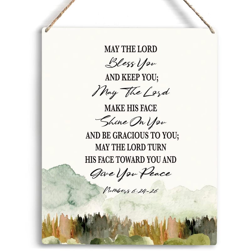 YCYD Christian Inspirational Wall Art May The Lord Bless You And Keep You Christian Blessing Quote Wall Decor Religious Gifts Wall Decor Christian Bible Verse Wall Art Wooden Hanging Sign 8 x 10 Inches - Image 1