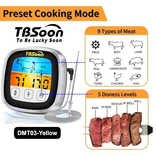 TBSoon Multifunctional Digital Thermometer for Cooking,Food Thermometer+Thermometer Alarm+Kitchen Timer,Large Color Screen,Instant Read,Fast Response,grill bbq accessories,Kitchen Oven Meat Thermometer-DMT03 - Image 4