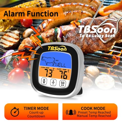 TBSoon Multifunctional Digital Thermometer for Cooking,Food Thermometer+Thermometer Alarm+Kitchen Timer,Large Color Screen,Instant Read,Fast Response,grill bbq accessories,Kitchen Oven Meat Thermometer-DMT03 - Image 5