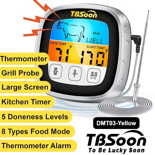 TBSoon Multifunctional Digital Thermometer for Cooking,Food Thermometer+Thermometer Alarm+Kitchen Timer,Large Color Screen,Instant Read,Fast Response,grill bbq accessories,Kitchen Oven Meat Thermometer-DMT03 - Image 2