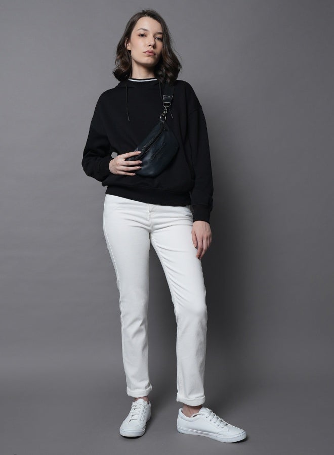 HIGH STAR Women's Black Cotton Blend Solid Pattern Regular Fit Sweatshirt  - Image 1