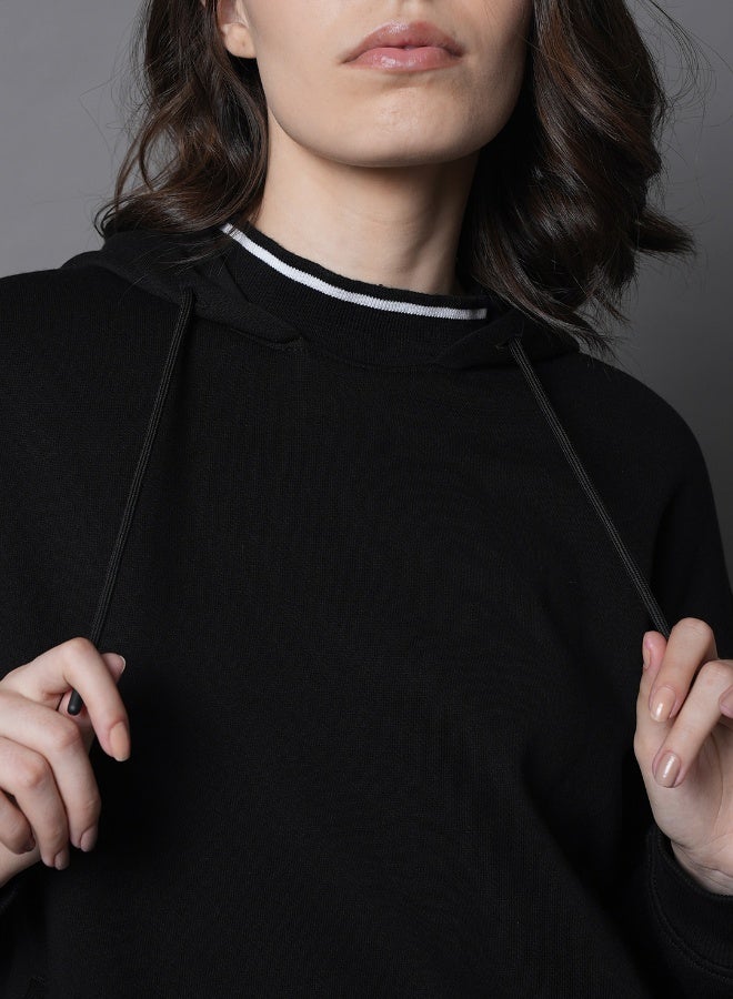 HIGH STAR Women's Black Cotton Blend Solid Pattern Regular Fit Sweatshirt  - Image 2