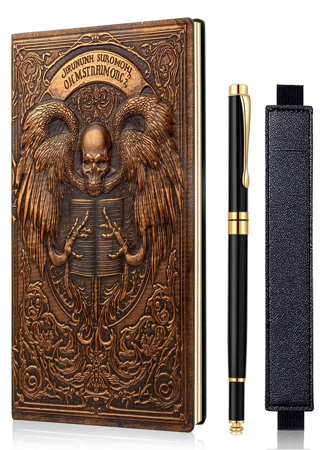 FEIDIAO Vintage Skull Embossed Leather Notebook Travel Journal with Ballpoint Pen and Pen Sleeve PU Leather Journal,A5 Diary, Hardcover Liner, Writing Notebook Gift for Men&Women (Red Copper) - Image 1