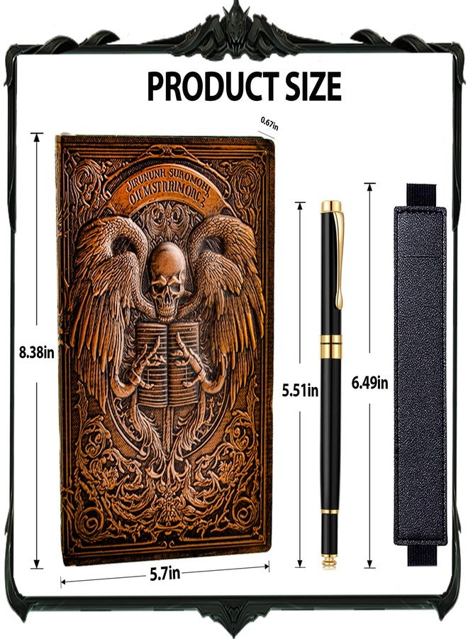 FEIDIAO Vintage Skull Embossed Leather Notebook Travel Journal with Ballpoint Pen and Pen Sleeve PU Leather Journal,A5 Diary, Hardcover Liner, Writing Notebook Gift for Men&Women (Red Copper) - Image 2