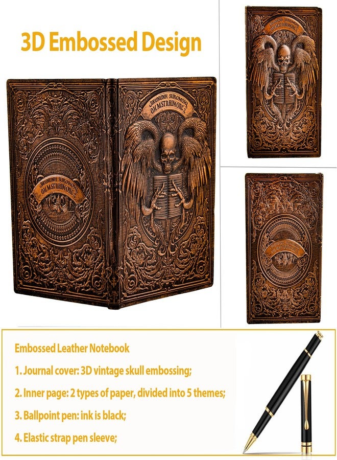 FEIDIAO Vintage Skull Embossed Leather Notebook Travel Journal with Ballpoint Pen and Pen Sleeve PU Leather Journal,A5 Diary, Hardcover Liner, Writing Notebook Gift for Men&Women (Red Copper) - Image 5