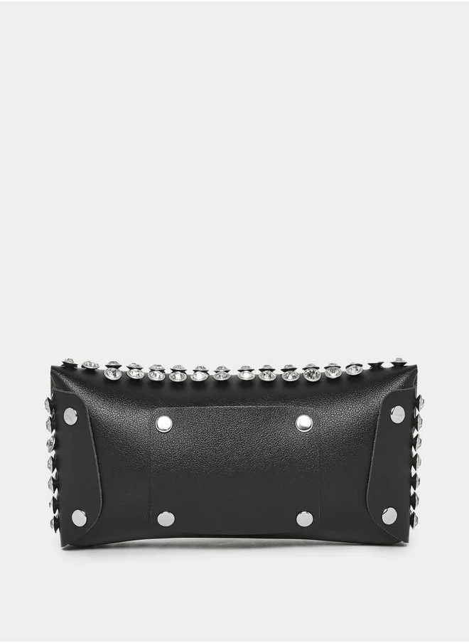 Styli Flap Over Embellished Clutch