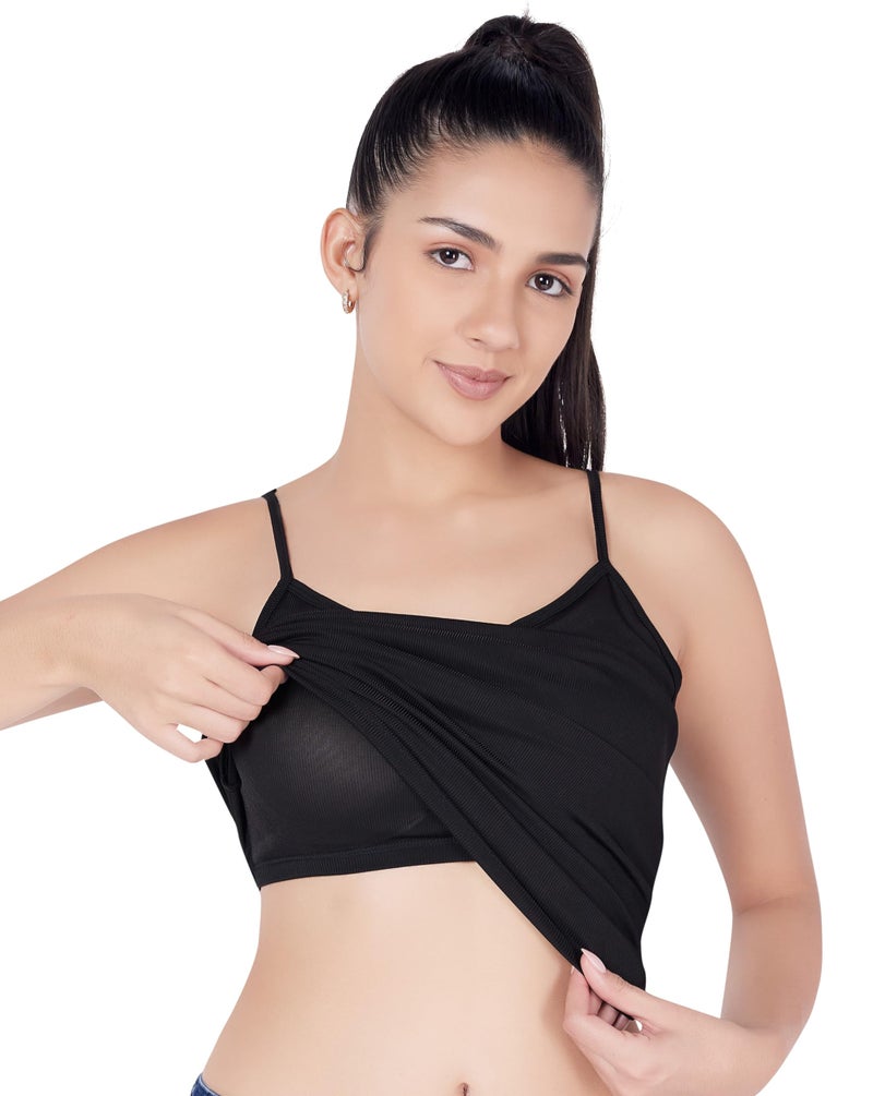 PLUMBURY Women's Polyester Padded Camisole Adjustable Spaghetti Strap Tank Top with Built-in Shelf Bra| Relaxed Fit | Black Size S - Image 1