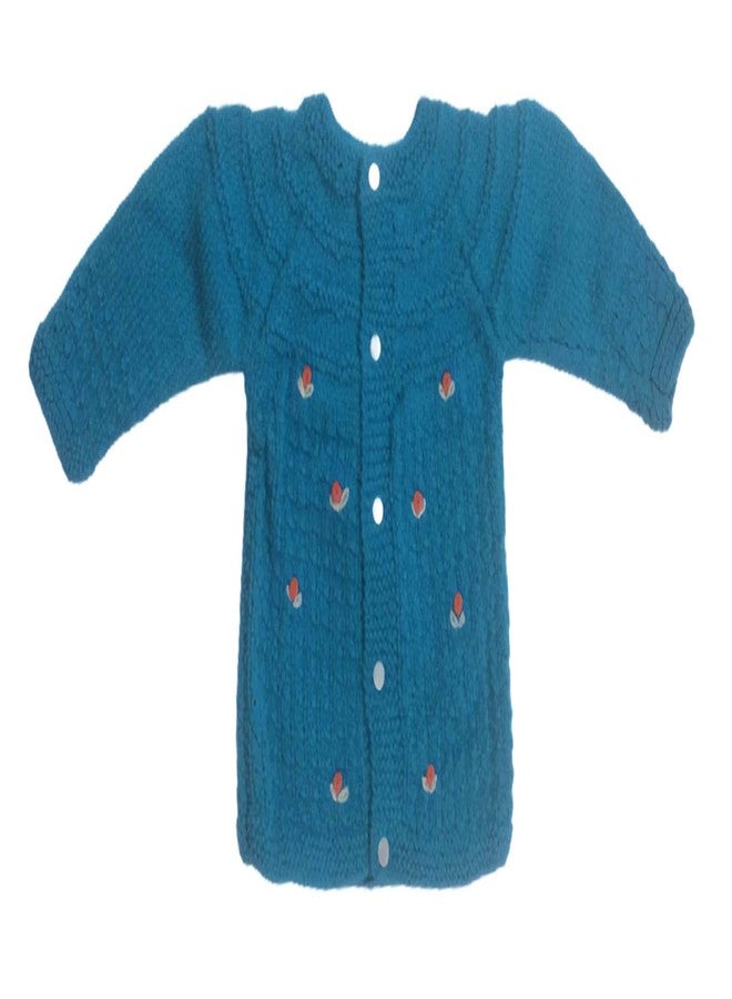Cute Collection Hand Made Woolen Sweater with Pyjami Cap and Pair of Booties 6 to 12 Months Baby Boys and Girls Blue - Image 3