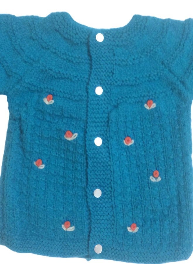 Cute Collection Hand Made Woolen Sweater with Pyjami Cap and Pair of Booties 6 to 12 Months Baby Boys and Girls Blue - Image 2