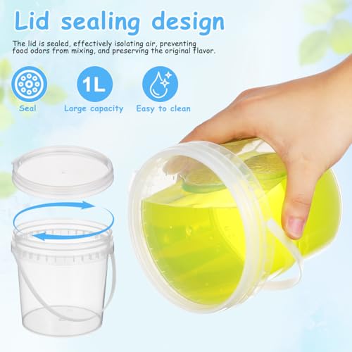 DOITOOL 2Pack Clear Plastic Bucket with Lid and Handle (1L) Ice Cream Tub with Lids, Food Grade Round Plastic Pail Container, Freezer Food Storage Containers - Image 5