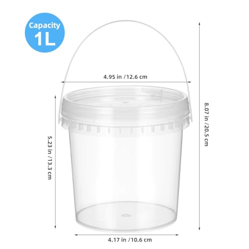 DOITOOL 2Pack Clear Plastic Bucket with Lid and Handle (1L) Ice Cream Tub with Lids, Food Grade Round Plastic Pail Container, Freezer Food Storage Containers - Image 3