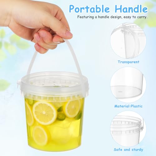 DOITOOL 2Pack Clear Plastic Bucket with Lid and Handle (1L) Ice Cream Tub with Lids, Food Grade Round Plastic Pail Container, Freezer Food Storage Containers - Image 4