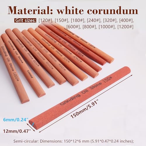 CBRIGHT 10pcs Sharpening Stone Set-10 Grit Semi Cylindrical Assorted Sizes Whetstone Sharpener Polishing Honing Stone Kit 80# 120# 180# 240# 320# 400# 600# 800# 1000# 1200#(5.91x0.47x0.24inch) - Image 2