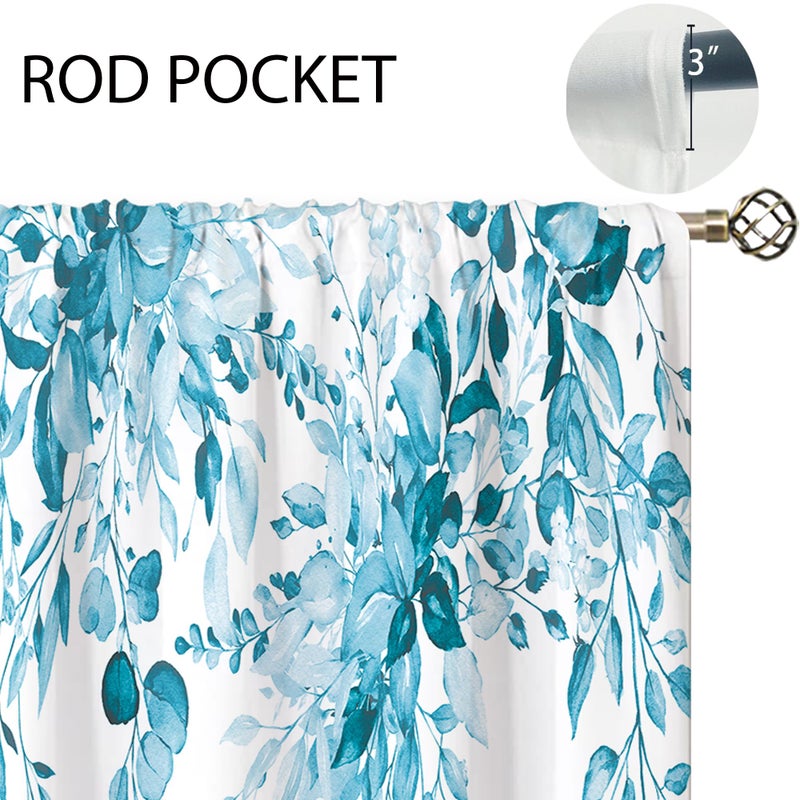 oolygoo Blue Eucalyptus Botanical Leaves Floral Kitchen Window Curtains Over Sink Farmhouse Flower Spring Small Window Treatment Cafe Short Curtains for Bathroom Treatment Tier Drapes27.5x39 inch - Image 5