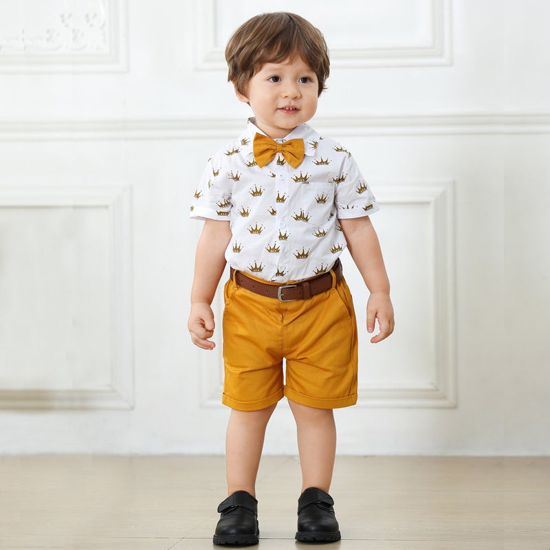 Summer New Gentleman Baby Suit Short Sleeve Shorts Set White  - Image 2