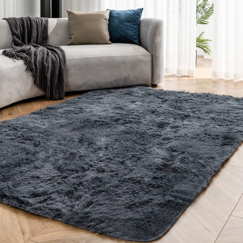 OMERAI Grey Rug Living Room Rug Bedroom Anti Slip Fluffy Rugs Faux Fur Carpet Plush Shaggy Area Rugs Modern Floor Mat for Home Decor 90  150cm
