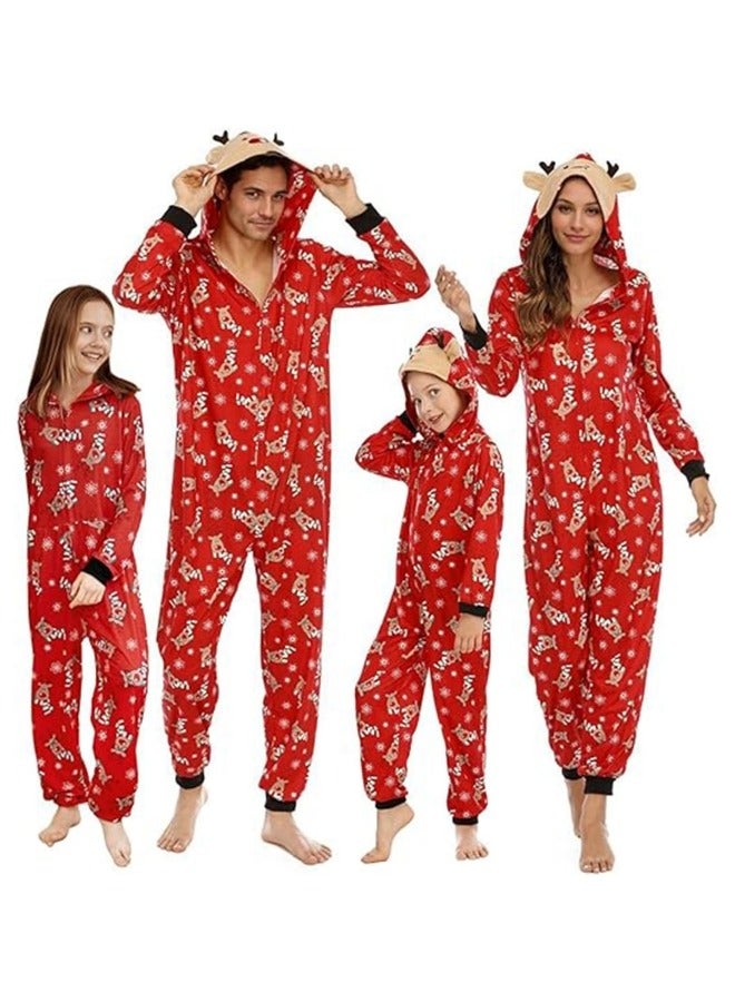 CCOVERY Matching Pajamas for Family Xmas Pjs Mathching Set Holiday Zip Up Hooded Onesie Long Sleeve Print Jumpsuit Soft Comfort Sleepwear  for Couples Adult Women Men Kid Baby  - Image 1
