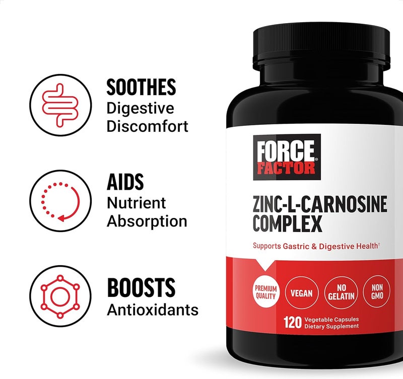FORCE FACTOR Zinc LCarnosine Capsules to Support Gastric and Digestive Health Digestion and Bloating Supplement Vegan NonGMO No Gelatin 120 Capsules - Image 2