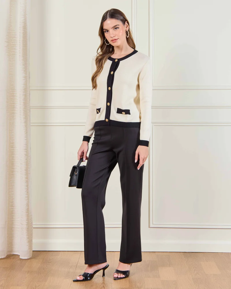 REDTAG Women Cardigan With Contrast Placket & Pocket Details
