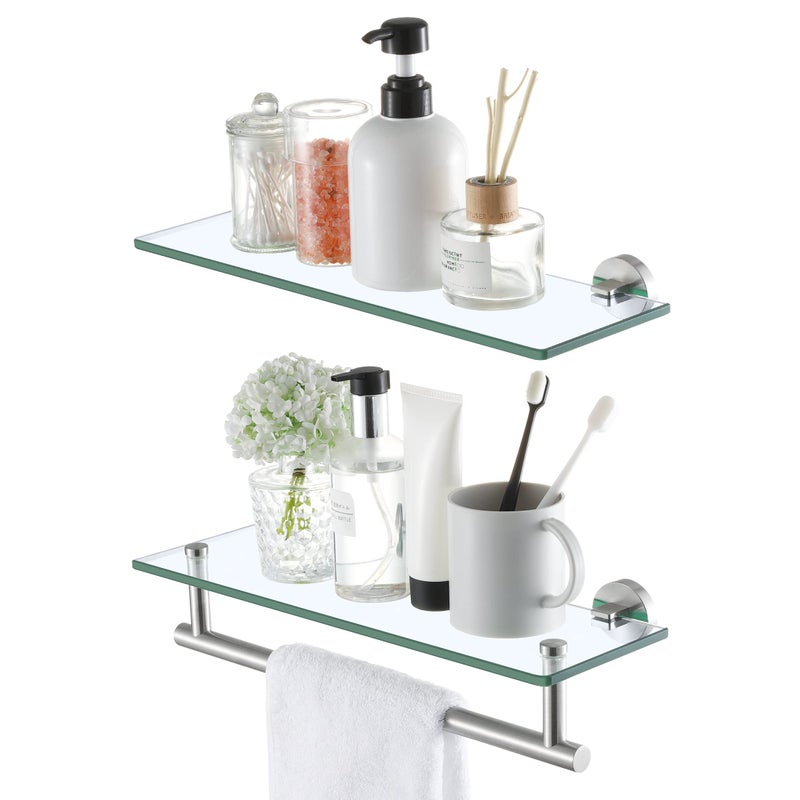 KES Glass Shelves for Bathroom 16Inch Glass Bathroom Shelf with Bar 2 Pack Wall Mount SUS 304 Stainless Steel Brushed Finish A2022S412C1