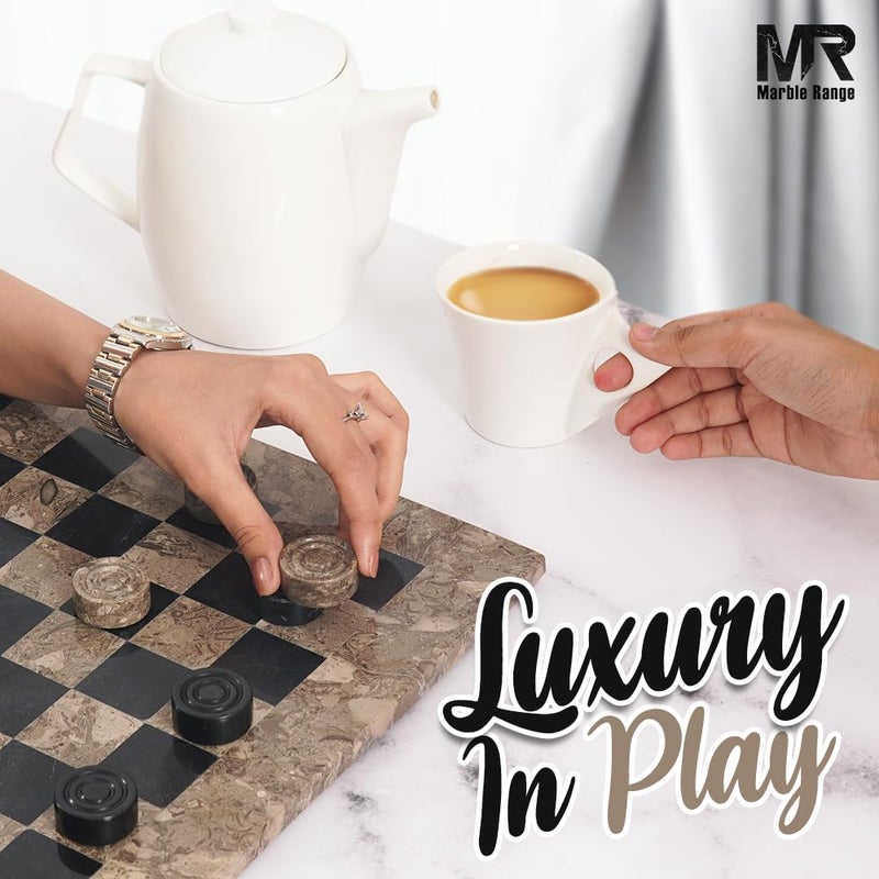 MARBLE RANGE Marble Checkers Board Game 15 Inches Oceanic and Black Handmade 2-Player Tournament Checker Set, Board Game Set â€“ Elegant Holiday - Image 4
