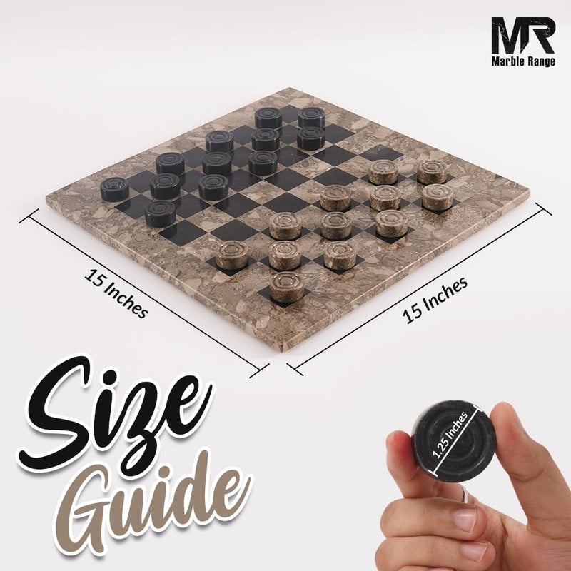 MARBLE RANGE Marble Checkers Board Game 15 Inches Oceanic and Black Handmade 2-Player Tournament Checker Set, Board Game Set â€“ Elegant Holiday - Image 2