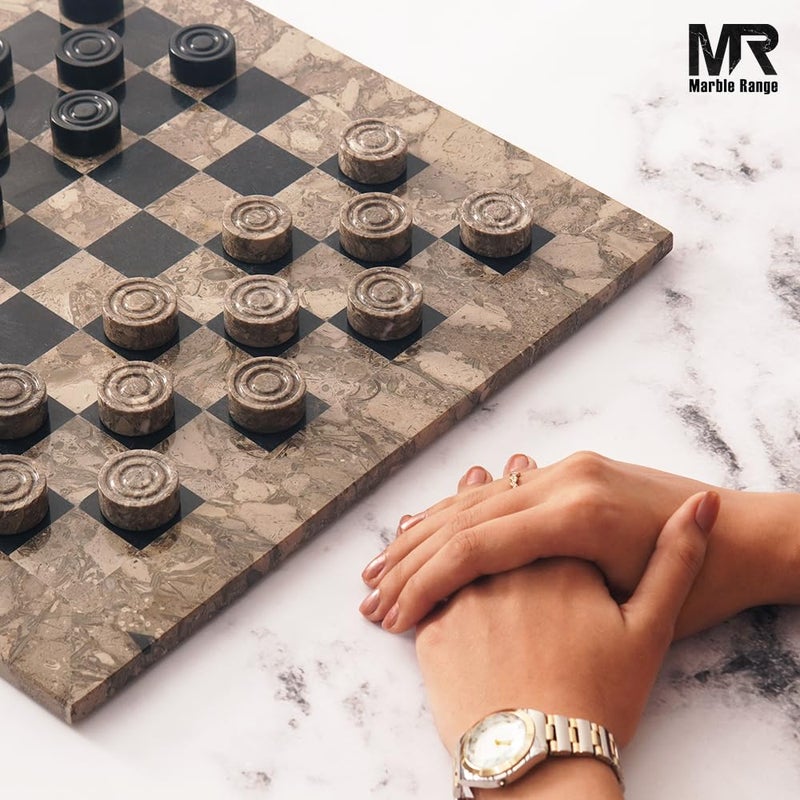 MARBLE RANGE Marble Checkers Board Game 15 Inches Oceanic and Black Handmade 2-Player Tournament Checker Set, Board Game Set â€“ Elegant Holiday - Image 5