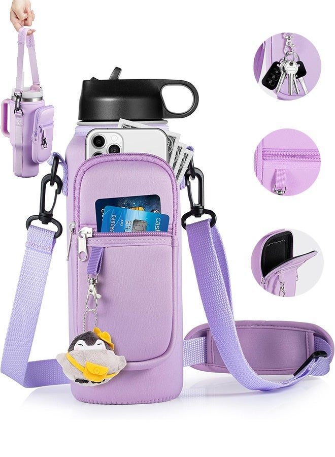 إم إكس إن حقيبة حامل زجاجات المياه مع جيب للهاتف/حزام كتف قابل للتعديل - حامل زجاجة مياه للرجال والنساء والمشي لمسافات طويلة والتخييم والسفر (أرجواني) - Image 1