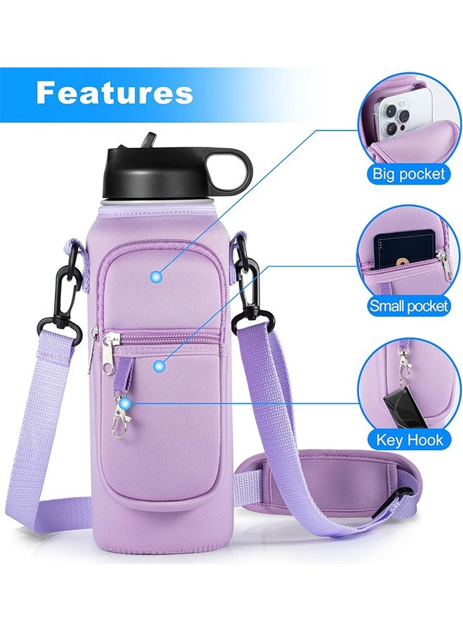 إم إكس إن حقيبة حامل زجاجات المياه مع جيب للهاتف/حزام كتف قابل للتعديل - حامل زجاجة مياه للرجال والنساء والمشي لمسافات طويلة والتخييم والسفر (أرجواني) - Image 3