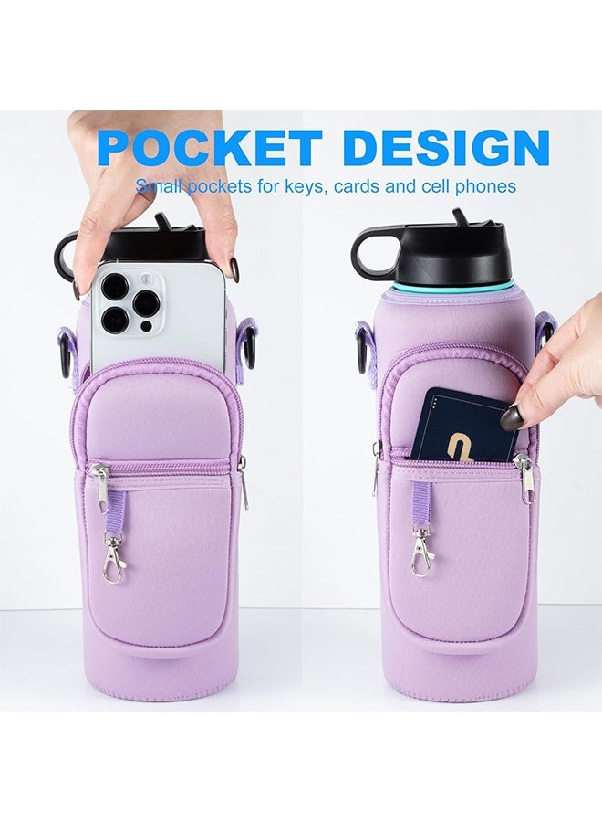 إم إكس إن حقيبة حامل زجاجات المياه مع جيب للهاتف/حزام كتف قابل للتعديل - حامل زجاجة مياه للرجال والنساء والمشي لمسافات طويلة والتخييم والسفر (أرجواني) - Image 4