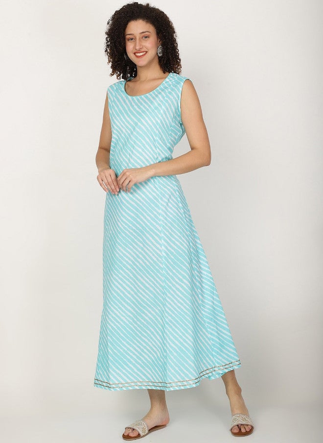 Rue Collection Turquoise Striped A-Line Kurta for Women - Image 5