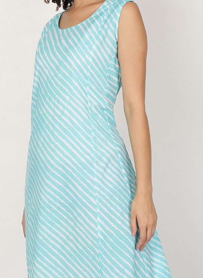 Rue Collection Turquoise Striped A-Line Kurta for Women - Image 2