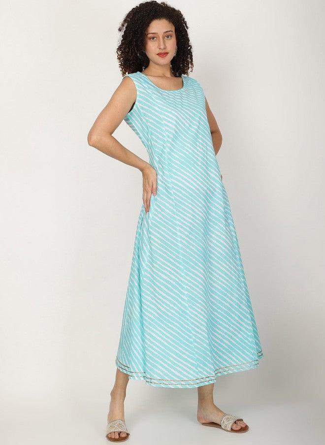 Rue Collection Turquoise Striped A-Line Kurta for Women - Image 3