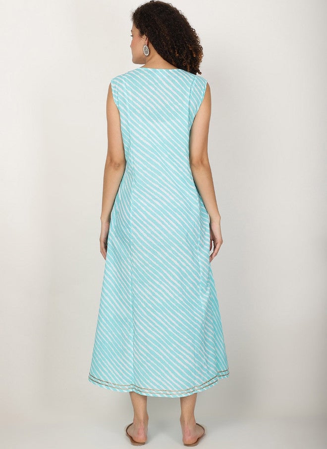 Rue Collection Turquoise Striped A-Line Kurta for Women - Image 4